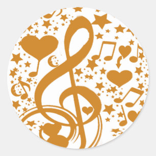 Sterne, Hörgeräte und Musiknoten,Gold_ Runder Aufkleber