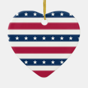 Sterne & horizontale Streifen patriotisches Herz Keramik Ornament