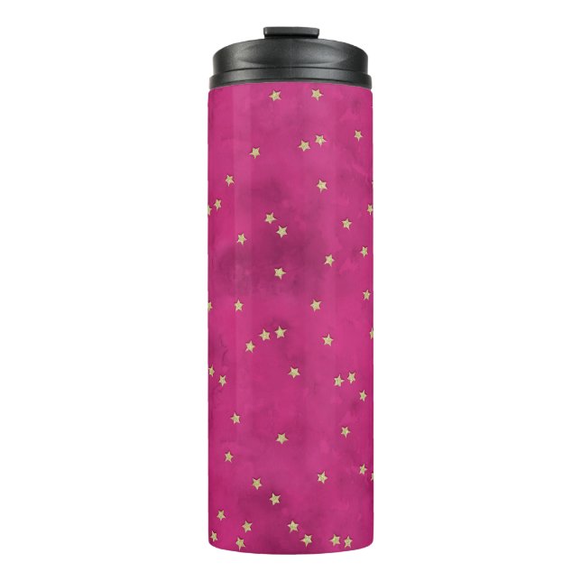 Sterne im rosa Hintergrund Thermosbecher (Vorderseite)