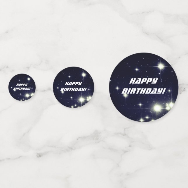 Sterne in Deep Space Dark Blue Happy Birthday Konfetti (Vorderseiten)