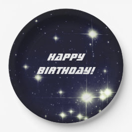 Sterne in Deep Space Dark Blue Happy Birthday Pappteller