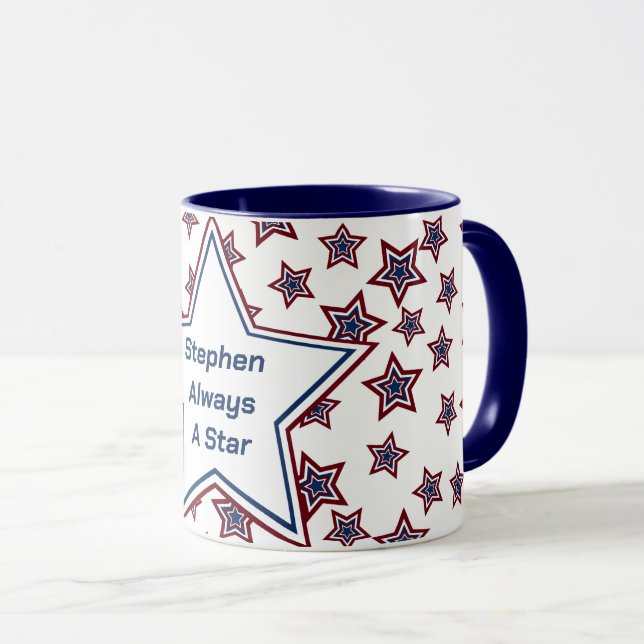 Sterne in Rot, Weiß und Blau Tasse (VorderseiteRechts)