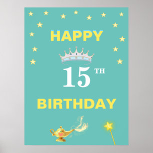 Sterne, Kronen-Diadem und magische Lampe 15. Gebur Poster