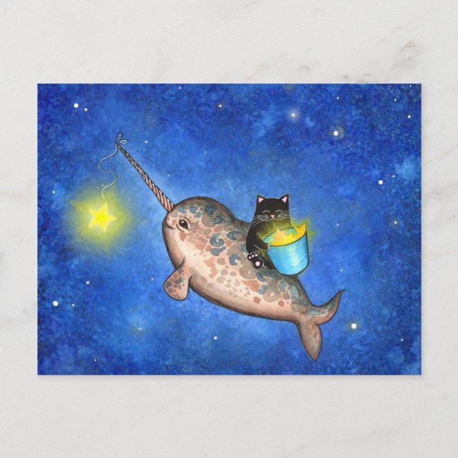 Sterne mit einem freundlichen Narwhal Postkarte (Vorderseite)