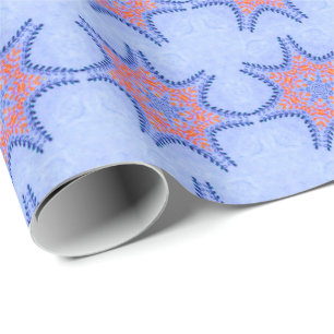 STERNE MIT ROTEN BLÜTEN IN BLAU GESCHENKPAPIER