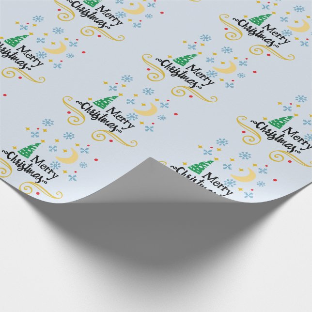 Sterne, Mond, Schneeflocken und frohe Weihnachten, Geschenkpapier (Ecke)