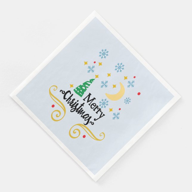 Sterne, Mond, Schneeflocken und frohe Weihnachten, Serviette (Ecke)
