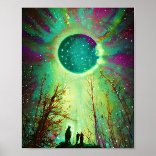 Sterne, Mond und Nordlichter Poster