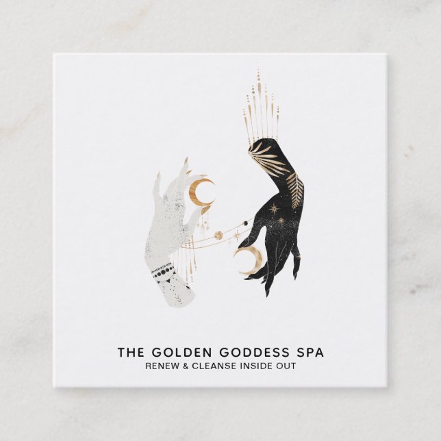 *~* Sterne Moon Mystic Hands Gold Palm Blätter Wel Quadratische Visitenkarte (Vorderseite)