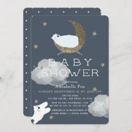Sterne & Moon Polar Bears Navy Baby Dusche Einladung