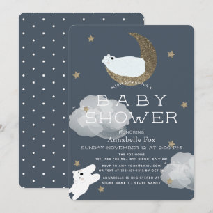 Sterne & Moon Polar Bears Navy Baby Dusche Einladung