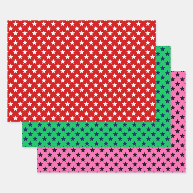 Sterne Muster und Hintergrundfarben im gepunkteten Geschenkpapier Set (Set)