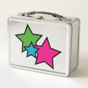 Sterne Neonfarbe Blau Grün Pink Schwarz Metall Brotdose