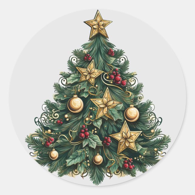 Sterne Ornamente Weihnachtsbaumsticker Runder Aufkleber (Vorderseite)