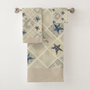 Sterne , Patchwork , blau Badhandtuch Set