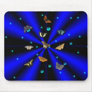 Sterne, Perlen und Schmetterlinge auf schwarz und Mousepad