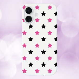 Sterne Pink Schwarz Muster Weiße Hintergrund iPhone 16 Hülle