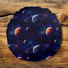 Sterne, Planeten, Galaxie, Weltraum Rundes Kissen