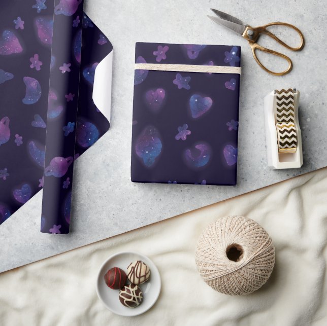 Sterne, Planeten und Herzen Geschenkpapier (Kunsthandwerk)