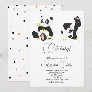 Sterne, Punkte, niedliche Pandas, Babydusche Einladung