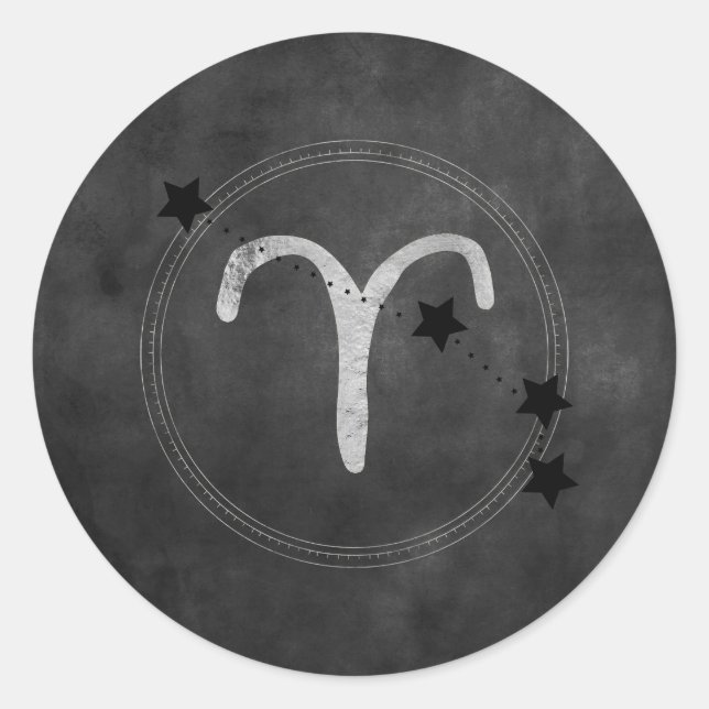 Sterne Ram zodiac Sternbild schwarz Silber Runder Aufkleber (Vorderseite)