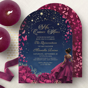 Sterne Schmetterlinge Burgunder Quinceanera Einladung