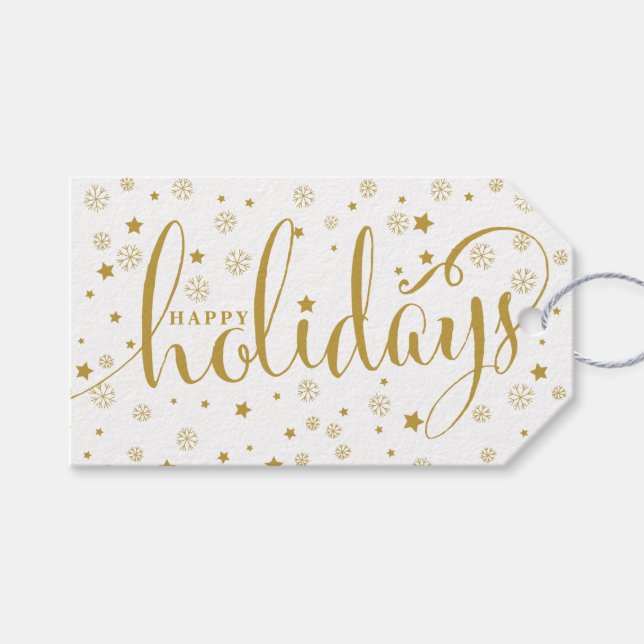 Sterne & Schneeflocken Happy Holidays Geschenk Tag Geschenkanhänger (Vorderseite (Horizontal))