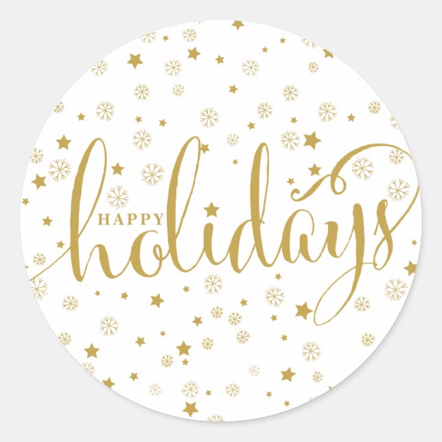 Sterne & Schneeflocken Happy Holidays Sticker (Vorderseite)