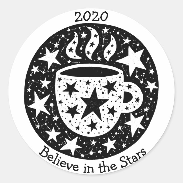 Sterne & Sternbilder Morgenkaffee B/W Runder Aufkleber (Vorderseite)