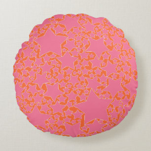 Sterne, Sterne, Sterne in Rosa und Orange Rundes Kissen