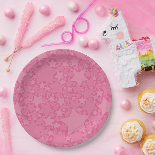 Sterne, Sterne, Sterne - rosa Pappteller (Party)