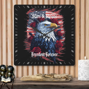 Sterne Streifen Freiheit für immer Adler Amerikani Quadratische Wanduhr