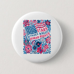 Sterne Streifen Menschenrechte 4. Juli Floral Amer Button