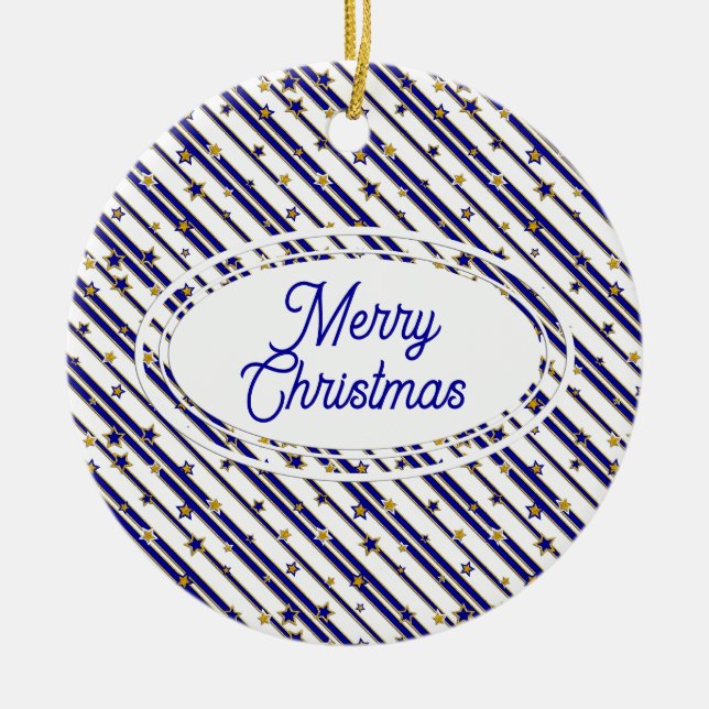 Sterne & Streifen MUSTER gold rot oder blau Keramik Ornament (Vorne)