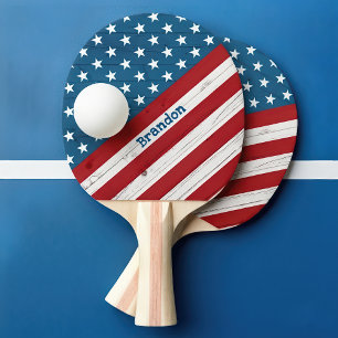 Sterne Streifen Patriotisch Rustikal Holz Amerikan Tischtennis Schläger