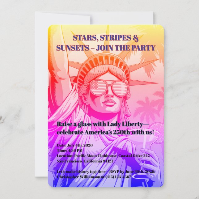 Sterne, Streifen & Sonnenuntergänge Lady Liberty 2 Einladung (Vorderseite)