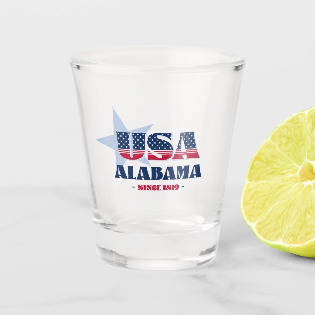 Sterne, Streifen und Alabama 1819 Shot glass Schnapsglas (Vorderseite)