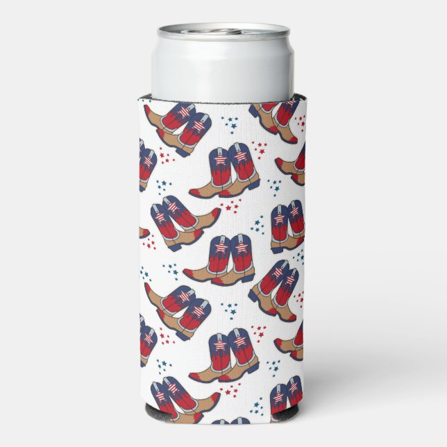 Sterne, Streifen und Cowboystiefel Selters Dosenkühler (Seltzer Rückseite)