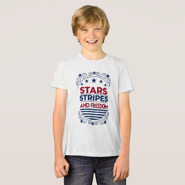 Sterne, Streifen und Freiheit 4. Juli Tri-Blend Shirt (Vorderseite voll)