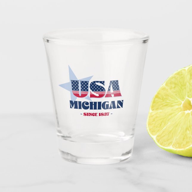 Sterne, Streifen und Michigan 1837 Shot glass Schnapsglas (Vorderseite)