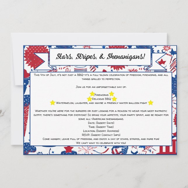 Sterne, Streifen und Shenanigans Einladung (Vorderseite)