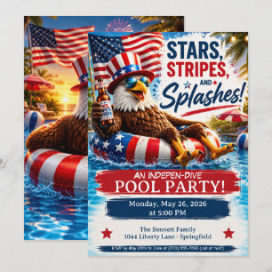 Sterne, Streifen und Spritzer 4. Juli Poolparty Einladung