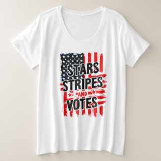 Sterne, Streifen und Stimmen mit amerikanischer Fl Große Größe T-Shirt