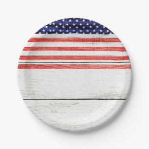 Sterne & Streifen Weiße Rustikale Holz Patriotisch Pappteller