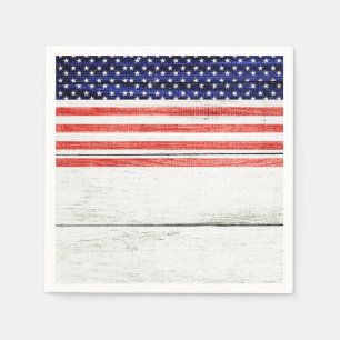 Sterne & Streifen Weiße Rustikale Holz Patriotisch Serviette