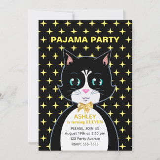 Sterne & Süße Geburtstags-Katzenschlafanzugparty Einladung