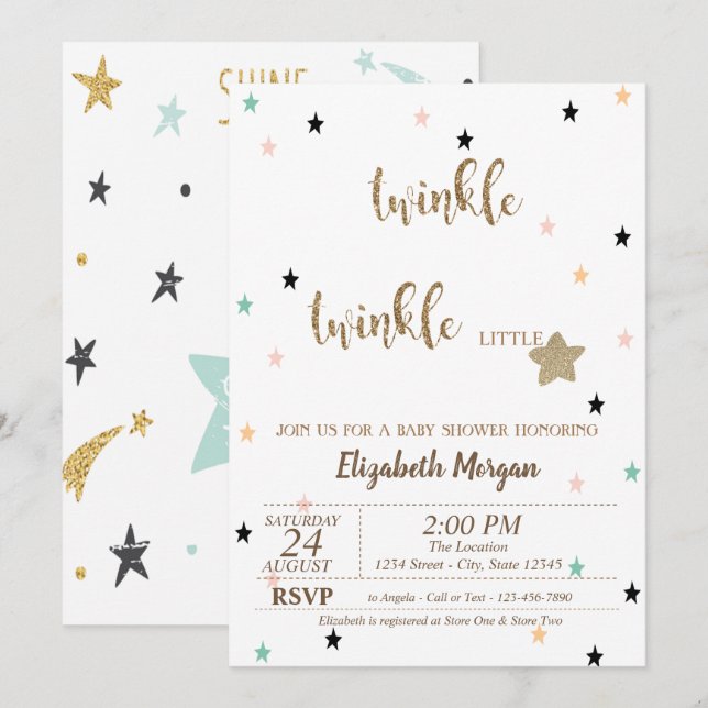 Sterne, Twinkle Twinkle Little Star Baby Dusche Einladung (Vorne/Hinten)