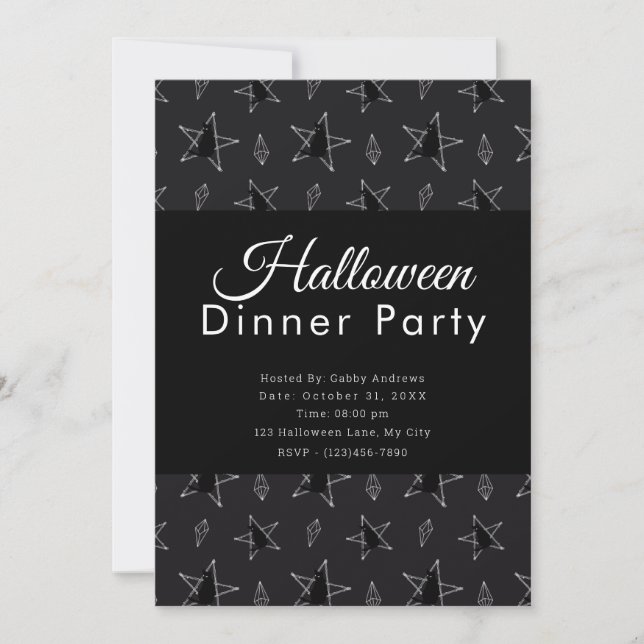 Sterne und Juwelen Black Halloween Dinner Party Einladung (Vorderseite)