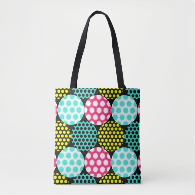 Sterne und Kreise, bunte Pop. Tasche (Vorderseite)