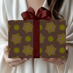 Sterne und Kreise in Braun und Grün Geschenkpapier